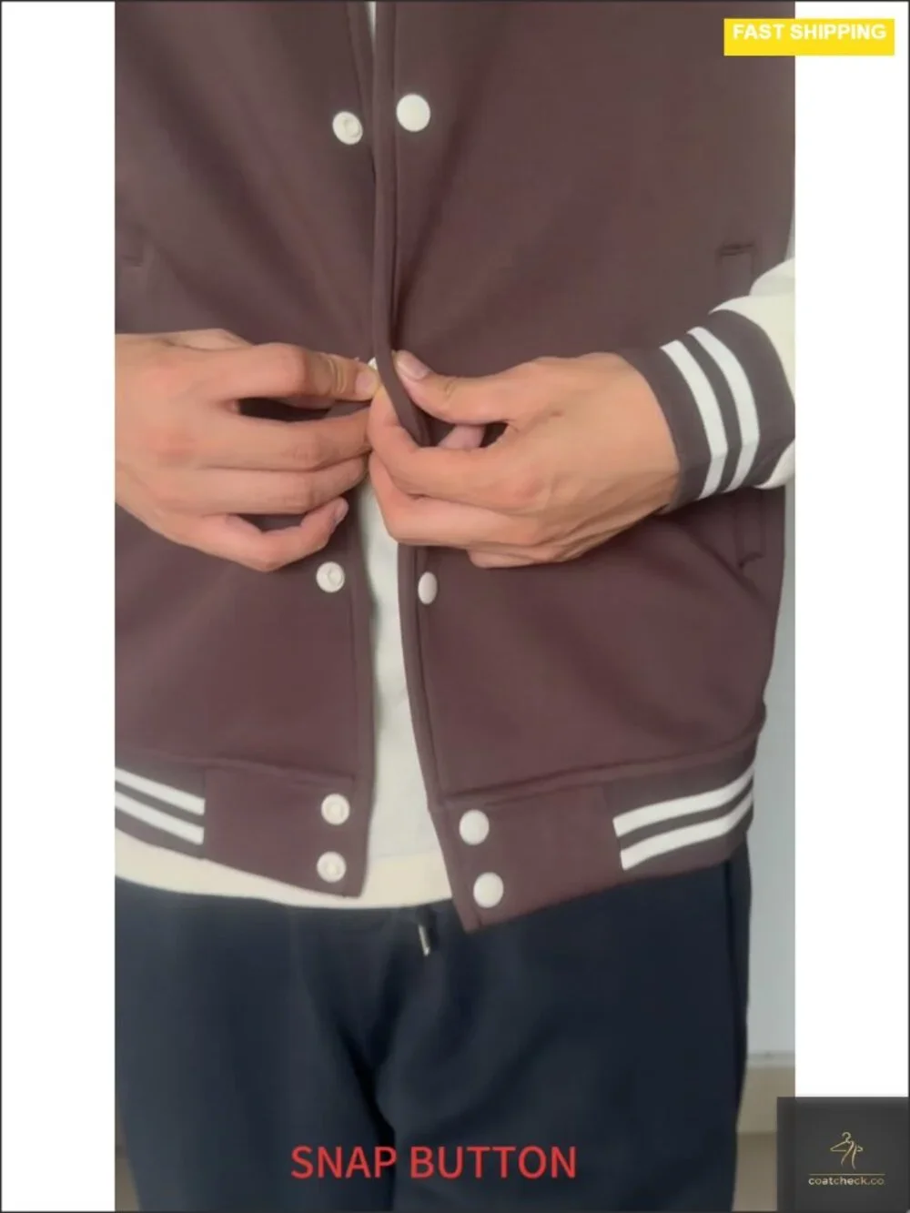 Cotton Blend Letterman Varsity Bomber Jacket Slim Fit